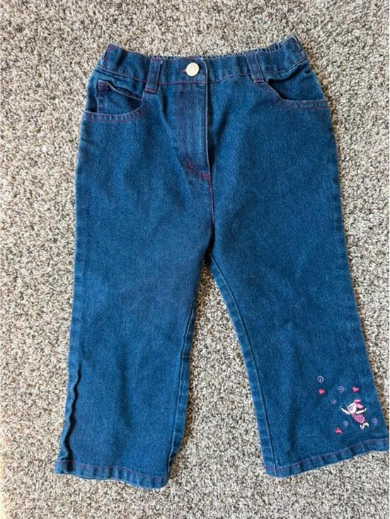 Disney Other - Girls Disney Piglet Embroidered Jeans Pink Stitch Detail Elastic Back Denim